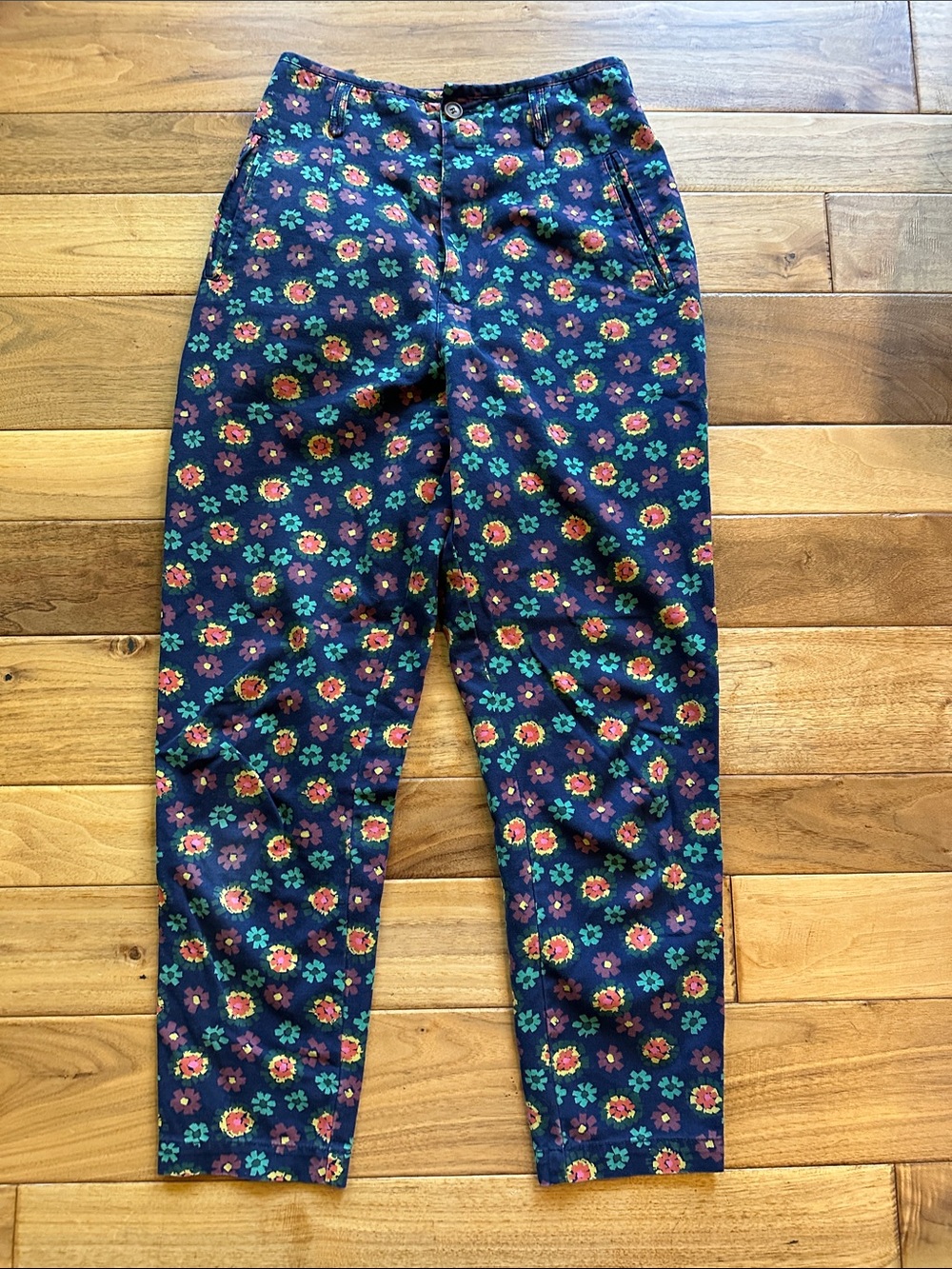 Vtg Esprit floral cotton hi waisted cropped pant Sz 7/8